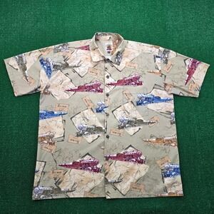 Max Boxxer Shirt Mens XL/2XL Button Up Vintage Train Railroad Map‎ Locomotive